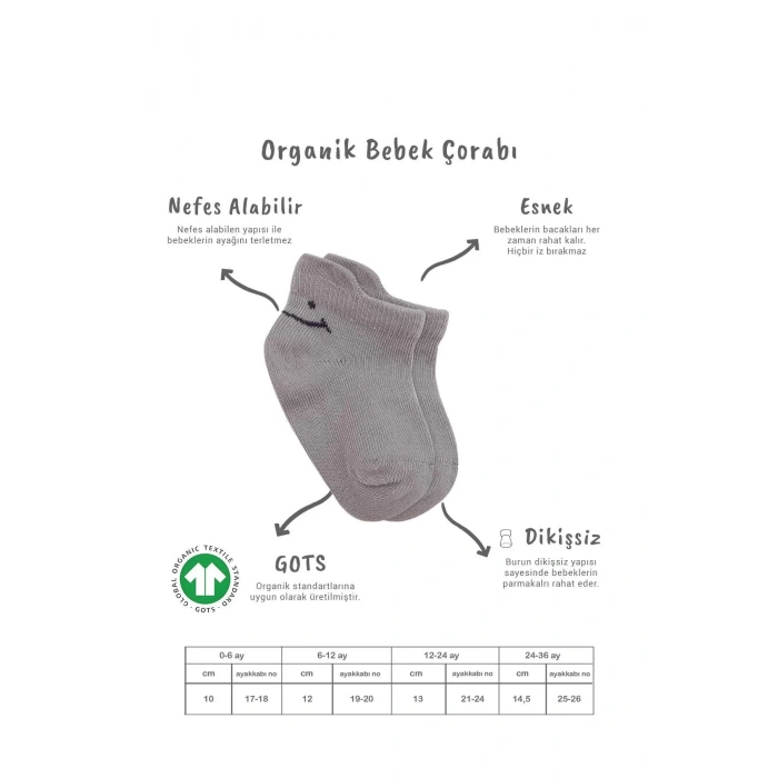 2li Sneakers Smile Penye Çorap Bs20106 Gri Ekru