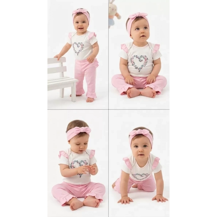 3/12 Ay Bandanalı Pamuk Bebek Takımı