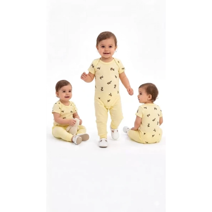 6/18 Ay Baskılı Zıbınlı Penye Bebek Takımı