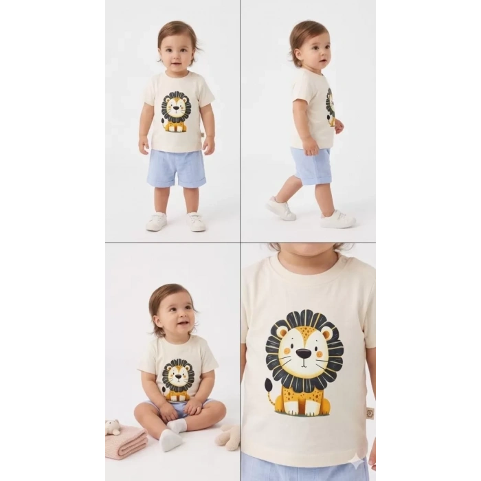 6/24 Ay Keten Şortlu Basic Bebek Takımı
