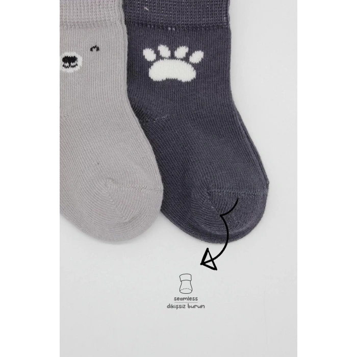 Bear Penye Soket Çorap 2li Gri