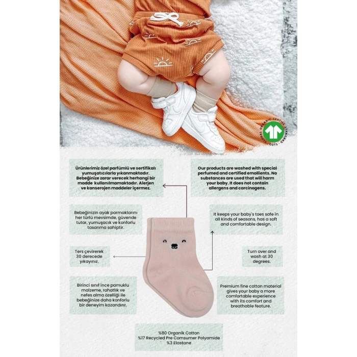 Bear Penye Soket Çorap 2li Pembe