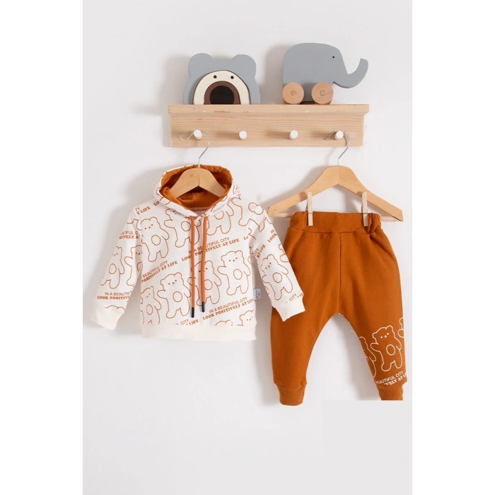 Çapraz Bears Kapüşonlu % 100 Pamuk Erkek Bebek Takımı