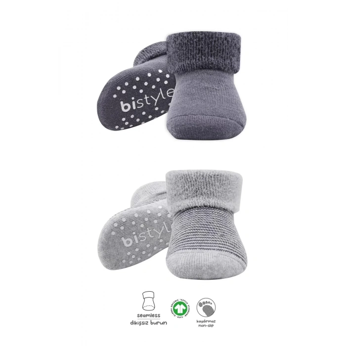 Çemberli Kaymaz Havlu Soket Çorap 2li  Gri,antrasit