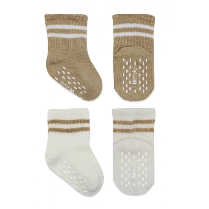 Çemberli Kaymaz Soket Çorap 2li  Bej,ekru