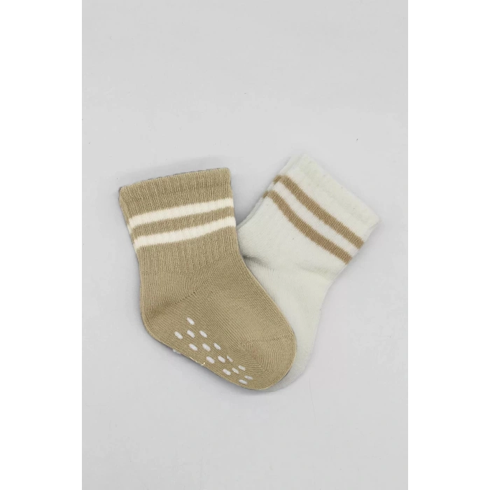 Çemberli Kaymaz Soket Çorap 2li  Bej,ekru