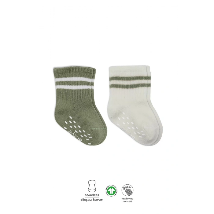 Çemberli Kaymaz Soket Çorap 2li  Nil Ekru