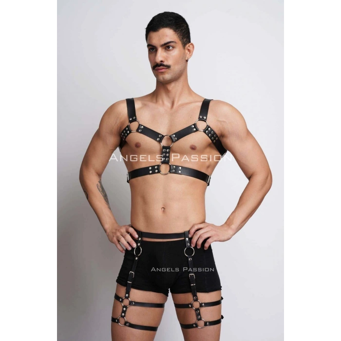 Erkek  Deri Göğüs Harness Ve Bacak Harness Takım - Brfm195