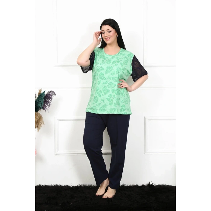 Giyim KADIN 5XL-6XL-7XL-8XL BÜYÜK BEDEN KISA KOL PİJAMA TAKIM YEŞİL