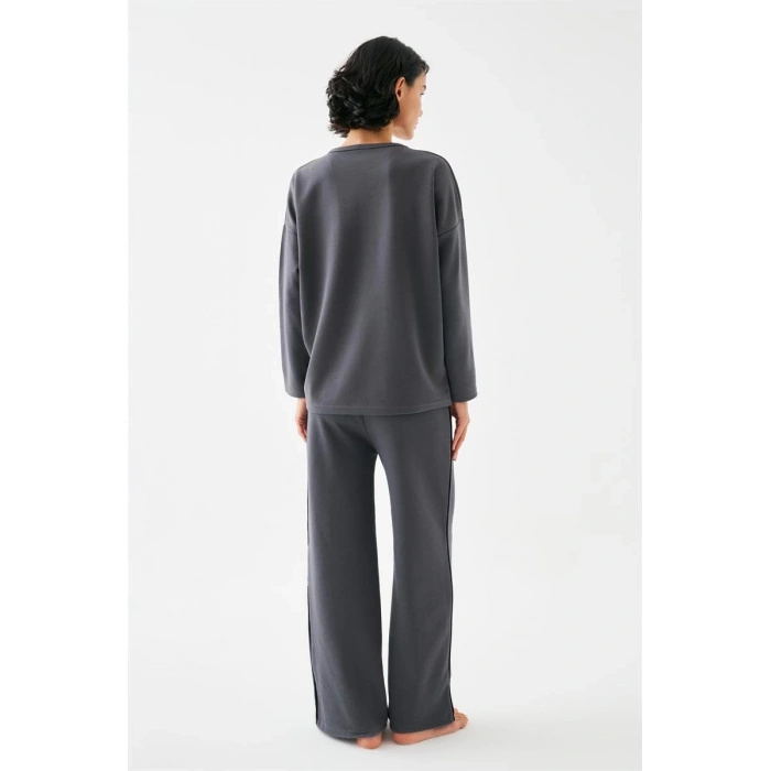 Giyim KADIN FÜME TERAZİ BURCU OVERSİZE 2 İPLİK EŞOFMAN EV GİYİM TAKIMI