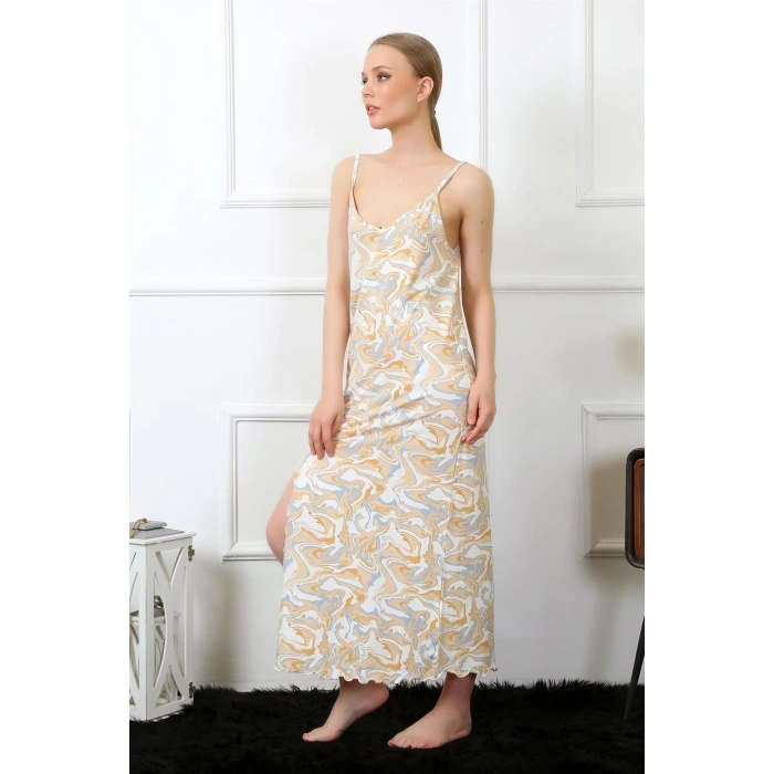 Giyim KADIN İP ASKILI UZUN GECELİK KREM