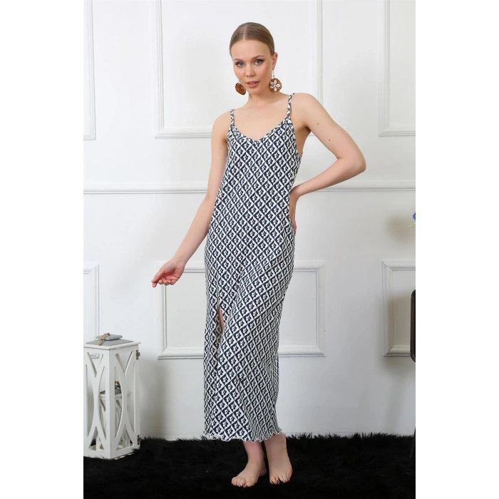 Giyim KADIN İP ASKILI UZUN GECELİK LACİVERT