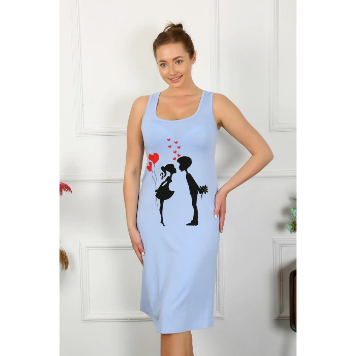 Giyim KADIN KALIN ASKILI PENYE UZUN MAVİ GECELİK