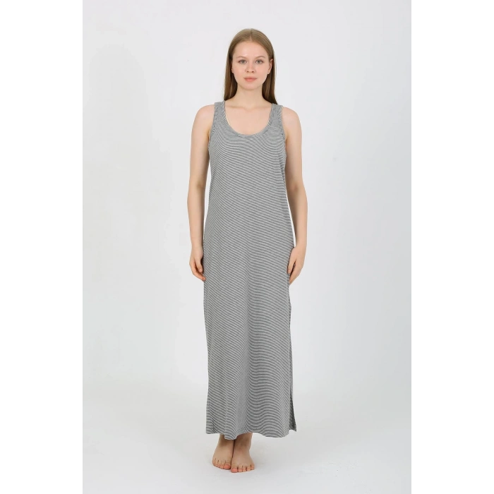 Giyim KADIN KALIN ASKILI YIRTMAÇLI UZUN GRİ GECELİK