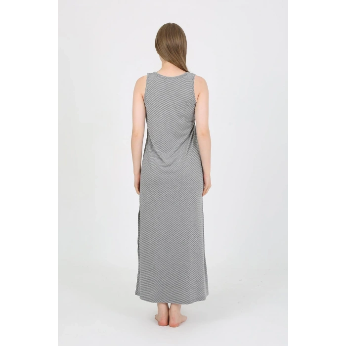 Giyim KADIN KALIN ASKILI YIRTMAÇLI UZUN GRİ GECELİK