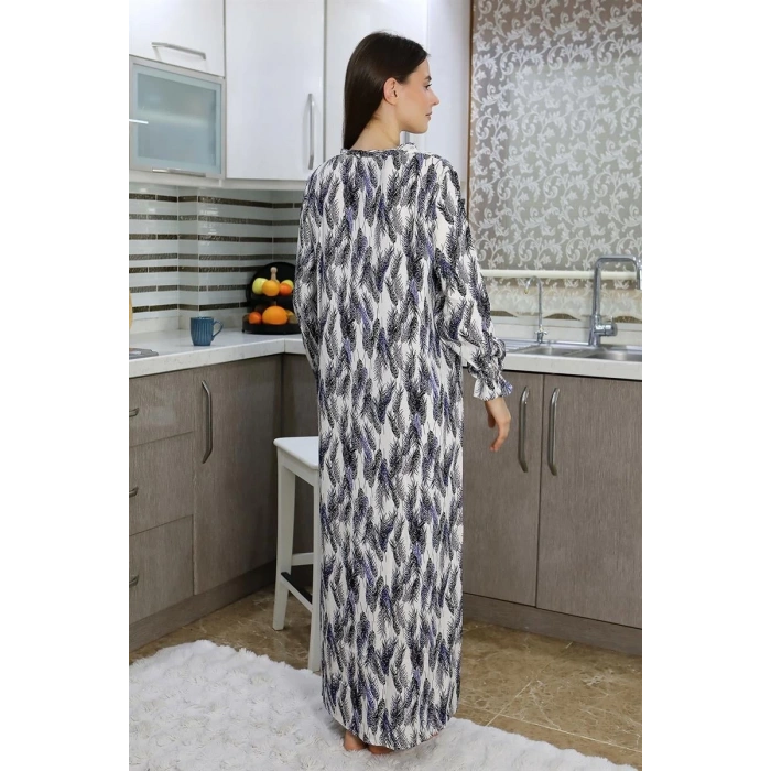 Giyim KADIN UZUN KOL PENYE GECELİK EV ELBİSESİ MAVİ