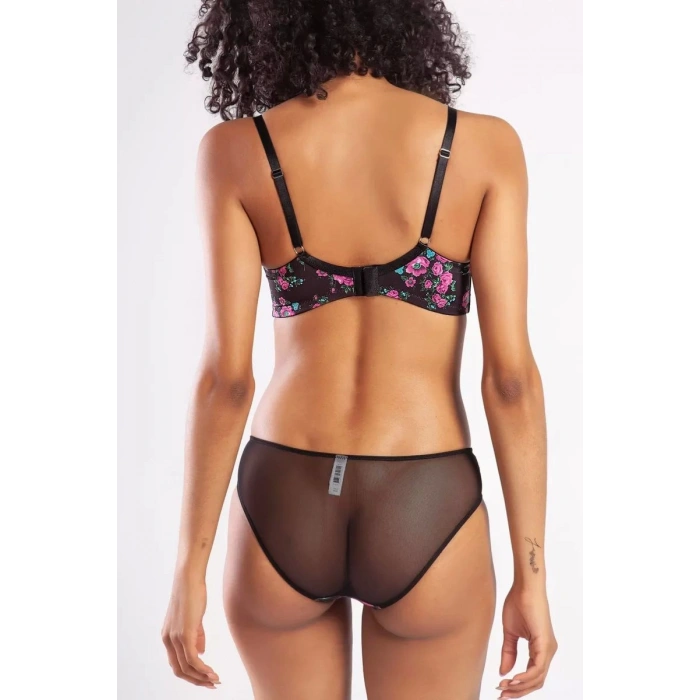 Golshan Gardenia Mini Slip, Kadın Dantelli Çiçek Baskılı Siyah Normal Bel Külot