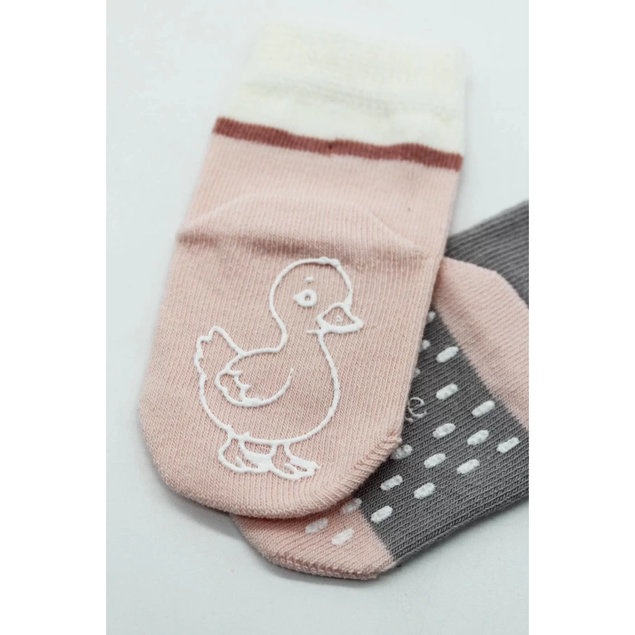 Hayvan Figür Kaymaz Kız Soket Çorap 2li  Gri