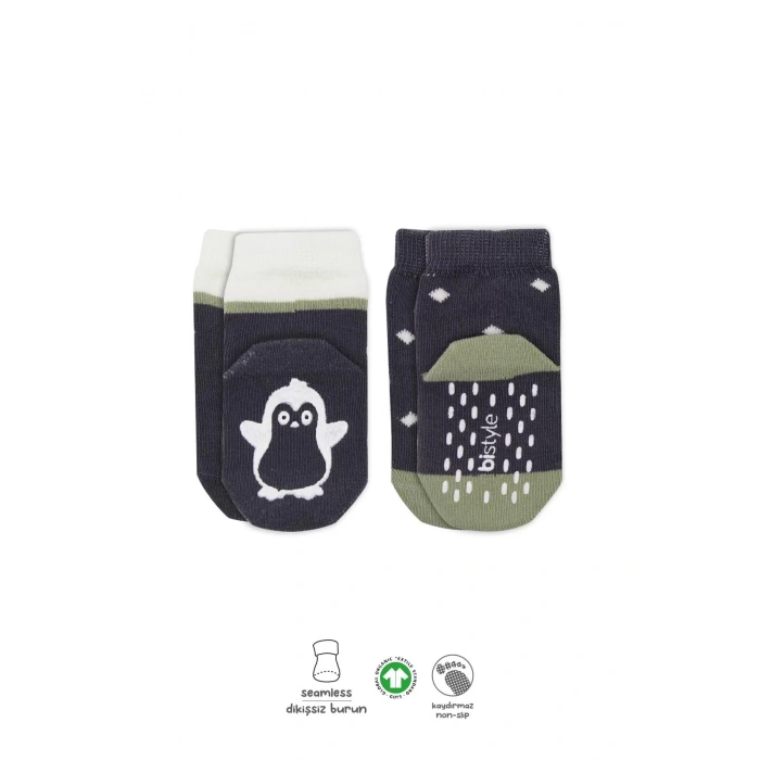 Hayvan Figürlü Kaymaz Erkek Soket Çorap 2li  Antrasit
