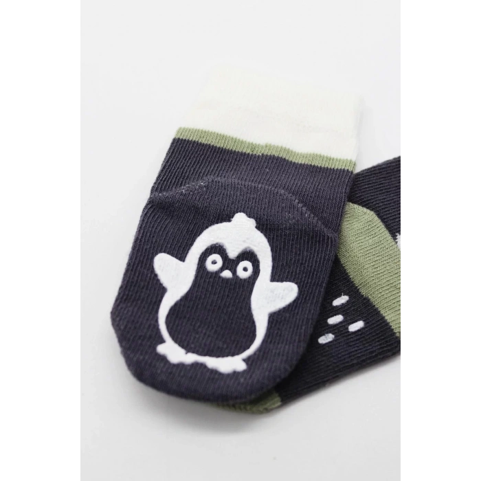Hayvan Figürlü Kaymaz Erkek Soket Çorap 2li  Antrasit