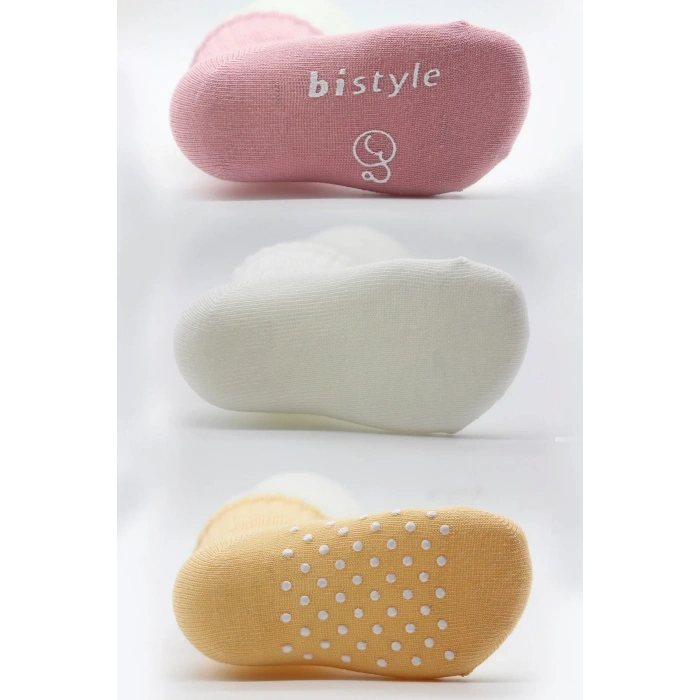 Kaymaz Penye Soket Çorap 3lü  Pudra Ekru Somon