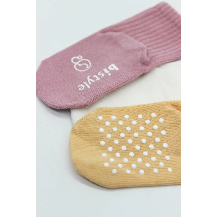 Kaymaz Penye Soket Çorap 3lü  Pudra Ekru Somon