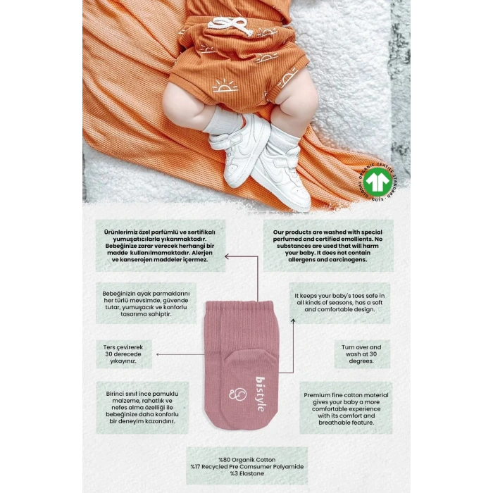 Kaymaz Penye Soket Çorap 3lü  Pudra Ekru Somon