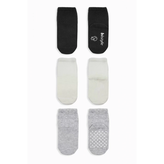 Kaymaz Penye Soket Çorap 3lü  Siyah Ekru Gri
