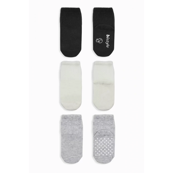Kaymaz Penye Soket Çorap 3lü  Siyah Ekru Gri