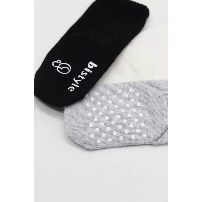 Kaymaz Penye Soket Çorap 3lü  Siyah Ekru Gri