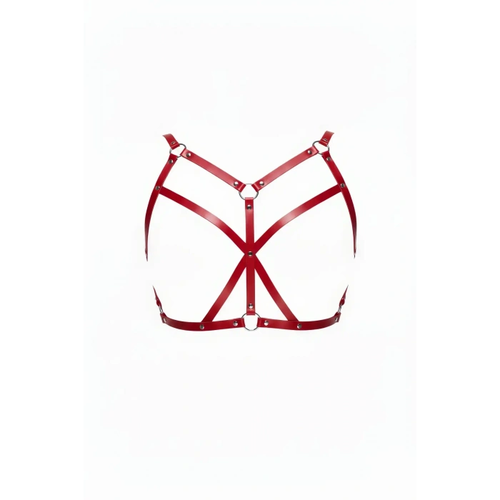 Kırmızı Göğüs Harness Deri Çapraz Bantlı O Halka Detaylı - Brf247