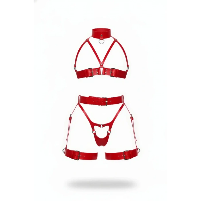 Kırmızı Harness Takım Deri Yüksek Yaka Gerdanlık Detaylı - Brf1378