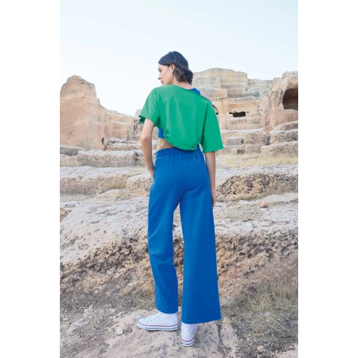 Kısa Kollu never Give Up 3lü Crop Eşofman Takımı