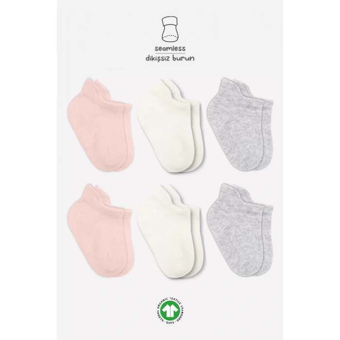 Penye Sneakers Çorap 6lı  Pembe Ekru Gri