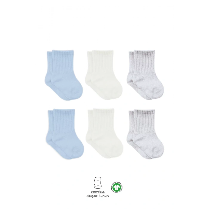 Penye Soket Çorap 6lı  Mavi Ekru Gri