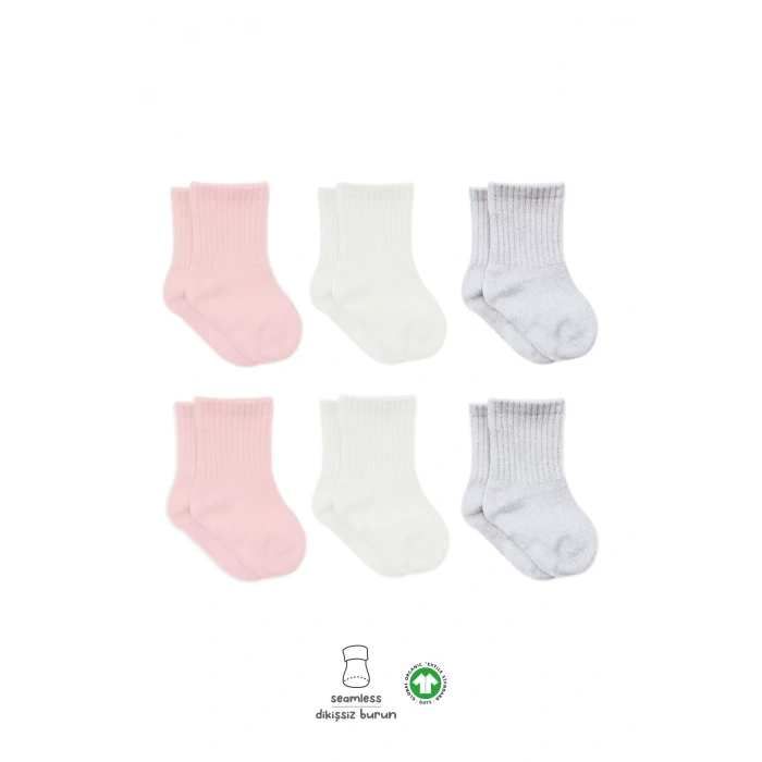 Penye Soket Çorap 6lı Pembe Ekru Gri
