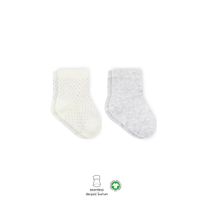 Puan Derby Penye Soket Çorap 2li  Gri Ekru