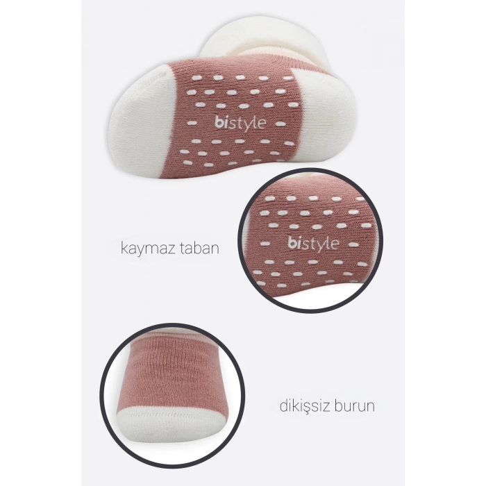 Puanlı Kaymaz Havlu Soket Çorap 2li  Gri Pudra