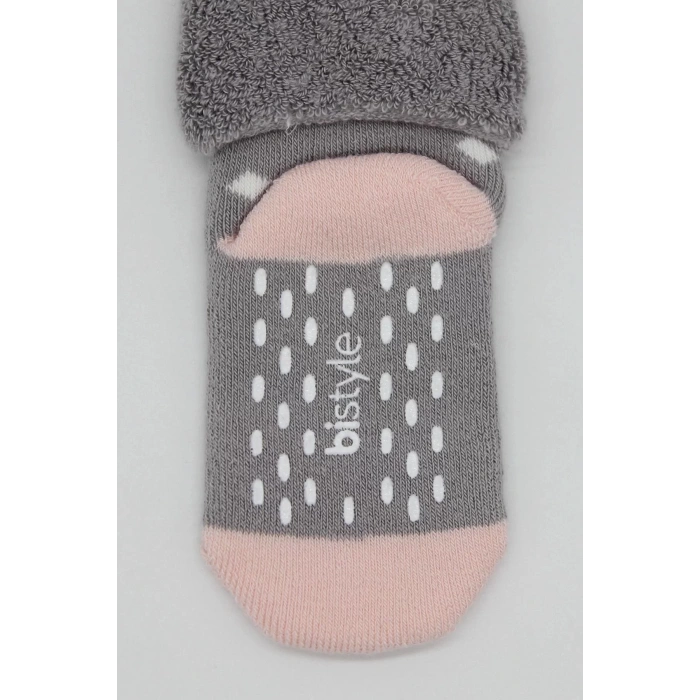 Puanlı Kaymaz Havlu Soket Çorap 2li  Gri Pudra