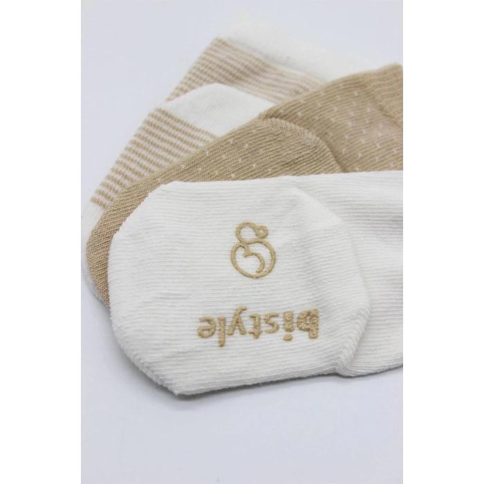 Puanlı Kaymaz Penye Soket Çorap 3lü  Bej