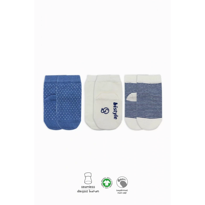 Puanlı Kaymaz Penye Soket Çorap 3lü Bs10108 İndigo
