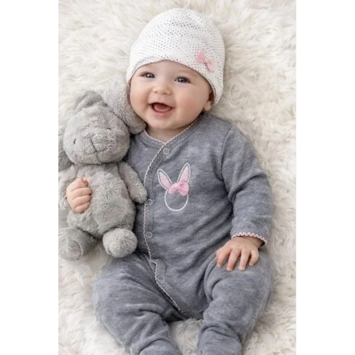 Sevimli Tavşan Desenli Kız Bebek 4’lü Tulum Seti