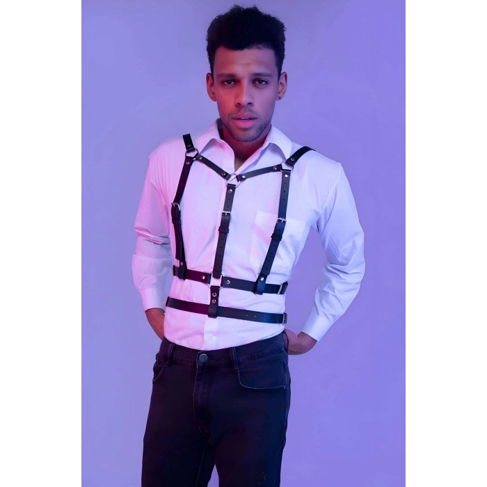 Şık Erkek  Deri Göğüs Harness - Brfm40