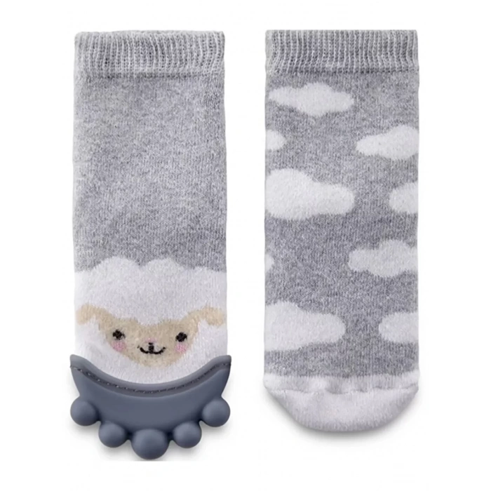 Silikon Diş Kaşıyıcılı Havlu Bebek Çorap Gri