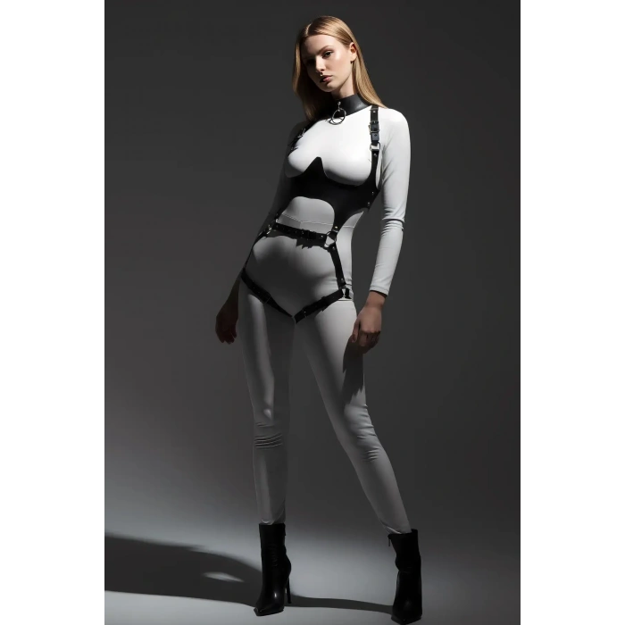 Siyah Göğüs Harness Deri Tokalı Vücut Korse - Brf1402