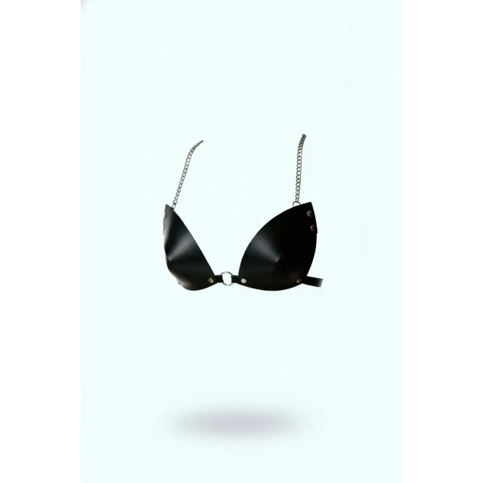 Siyah Göğüs Harness Konik Kesim Zımbalı Deri - Brf1227