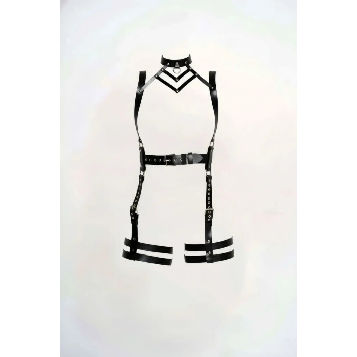 Siyah Jartiyer Harness Deri Vücut Tokalı Aksesuar - Brf1301