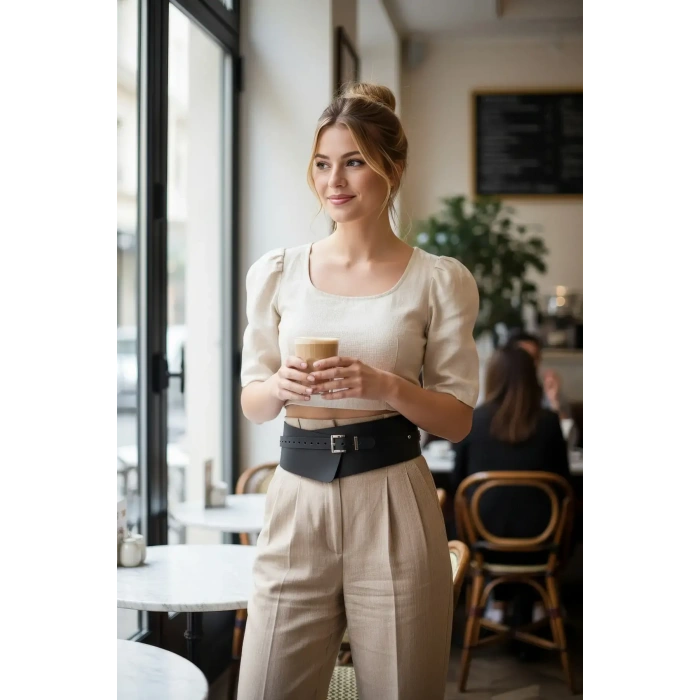 Siyah Kadın Kemer Kalın Korse Bel Aksesuarı - Brf1128