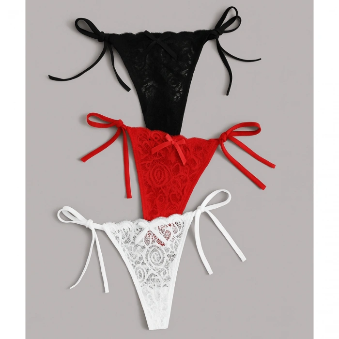 Haye Collection Kadın 3lü Dantelli Yandan Bağlamalı Seksi Tanga TG270054