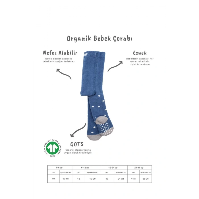 Tekli Puan Kaymaz Havlu Külotlu Çorap  İndigo